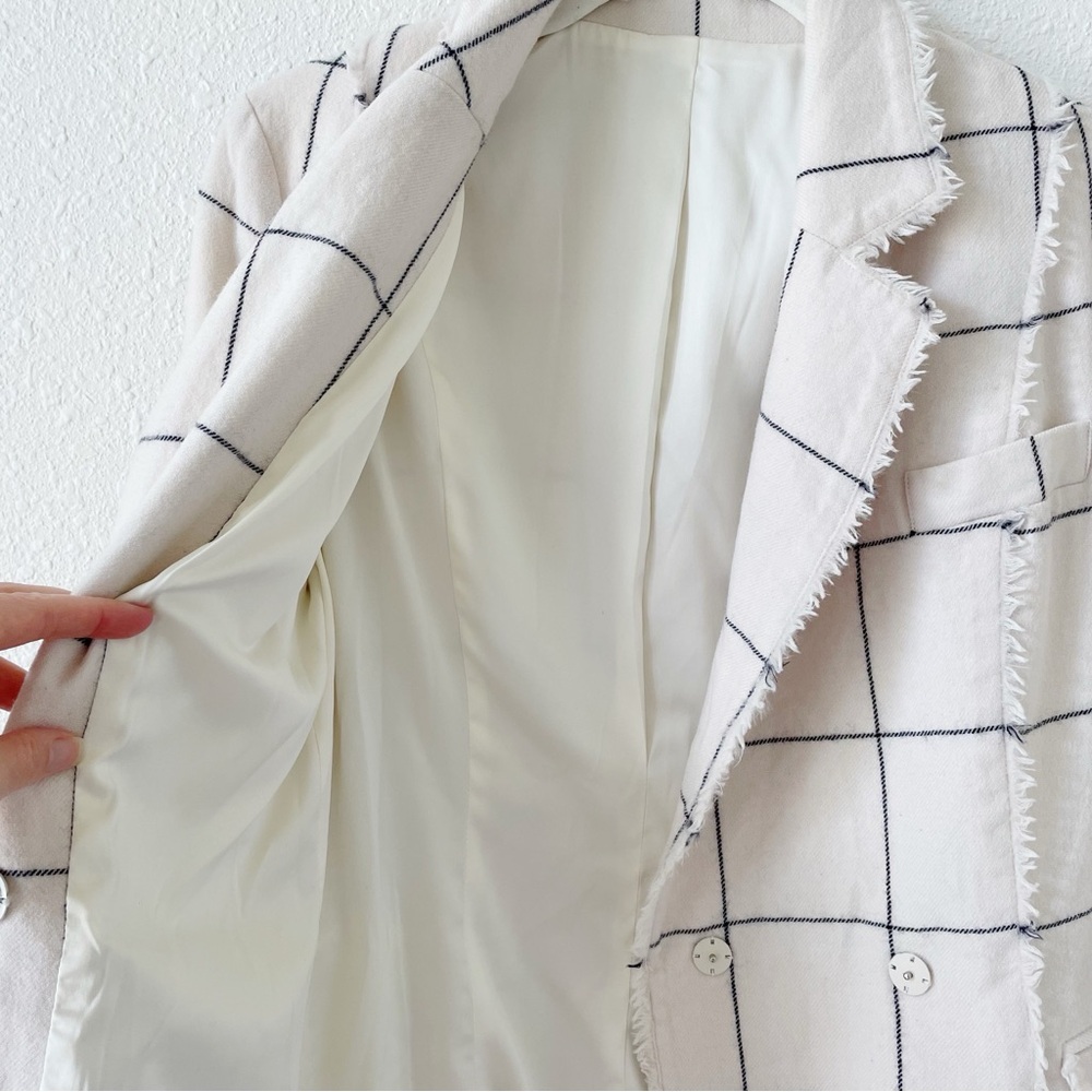 Wool Cashmere Windowpane Plaid Blazer Cream Black Size XS? Luxury Neutral - Picture 4 of 8